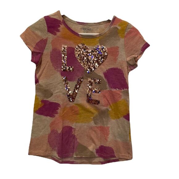 Girls Cherokee sequin LOVE tee large 10/12 - Picture 1 of 6